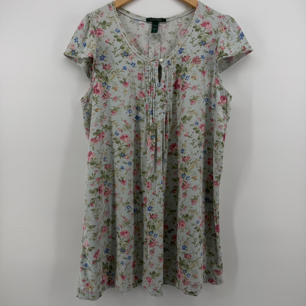 Lauren Ralph Lauren Nightgown Womens XL Floral Cotton Rayon Pintuck Sleepwear